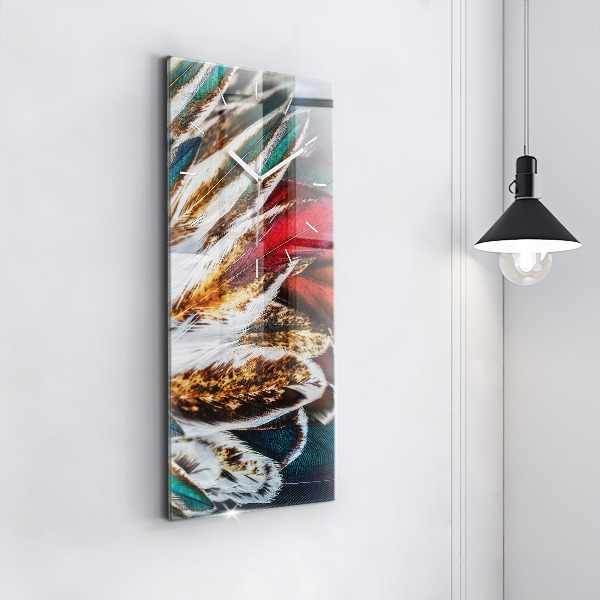 Modern vertical wall clock Light brown bird feathers