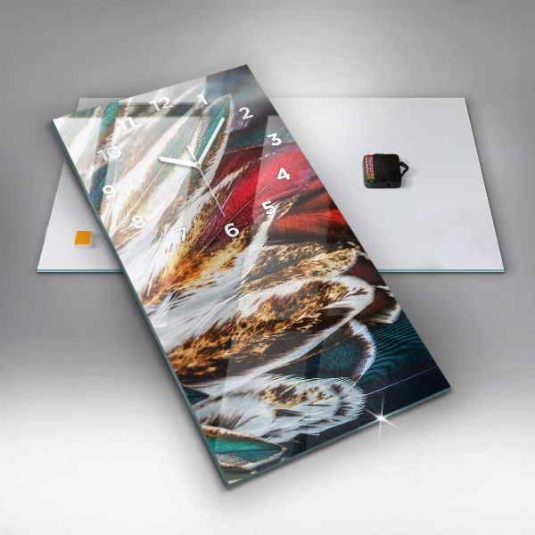 Modern vertical wall clock Light brown bird feathers