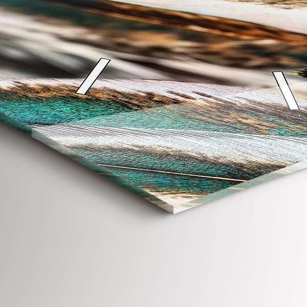 Modern vertical wall clock Light brown bird feathers