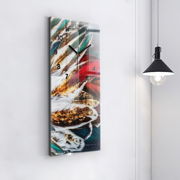 Modern vertical wall clock Light brown bird feathers