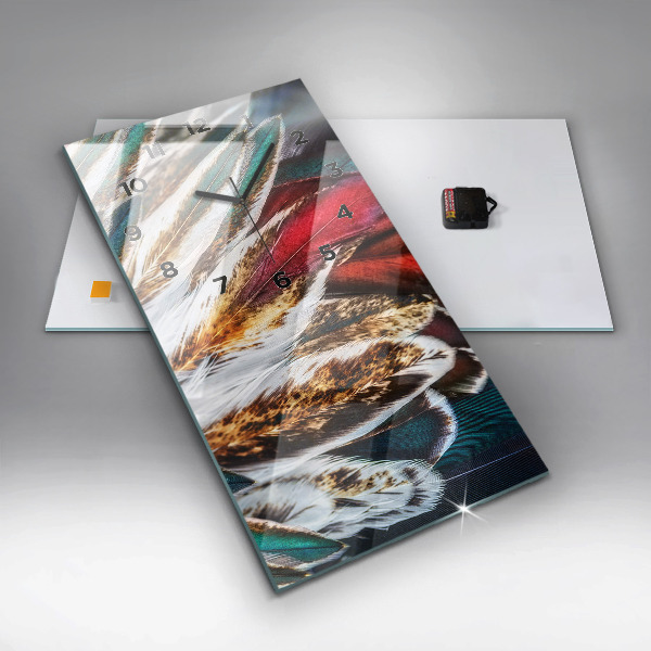 Modern vertical wall clock Light brown bird feathers