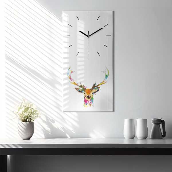 Modern vertical wall clock Colorful deer head