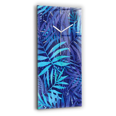 Modern vertical wall clock Blue leaves