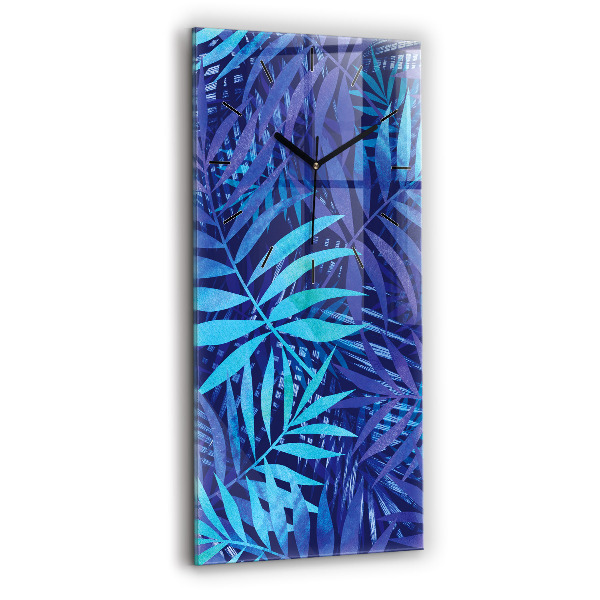 Modern vertical wall clock Blue leaves