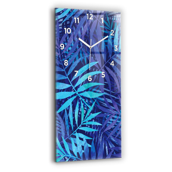 Modern vertical wall clock Blue leaves
