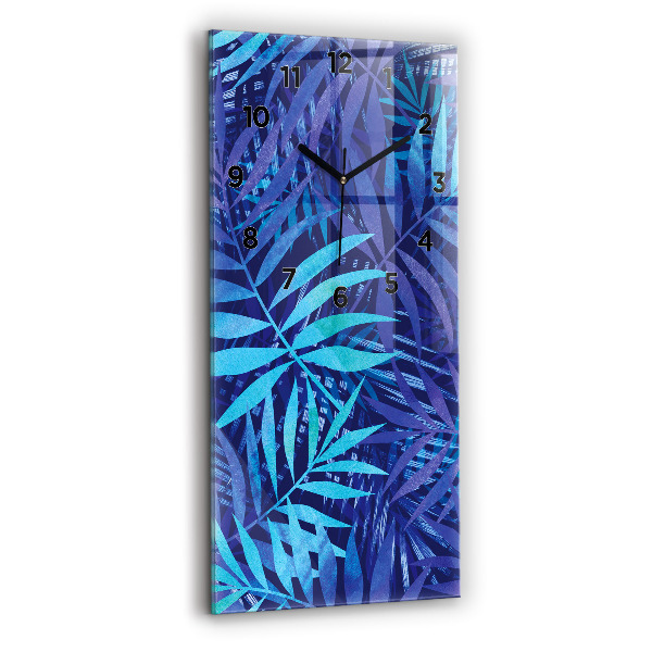 Modern vertical wall clock Blue leaves