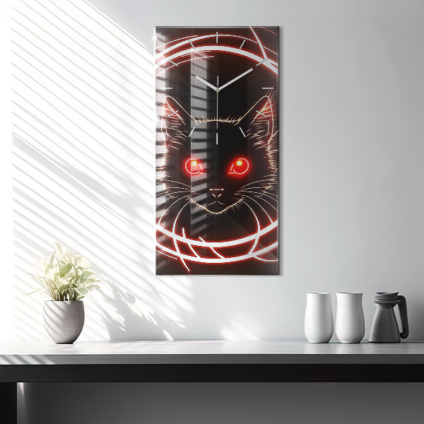 Modern vertical wall clock Cat with red eyes