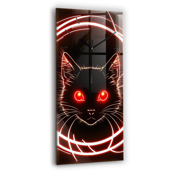 Modern vertical wall clock Cat with red eyes
