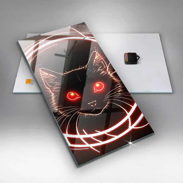 Modern vertical wall clock Cat with red eyes