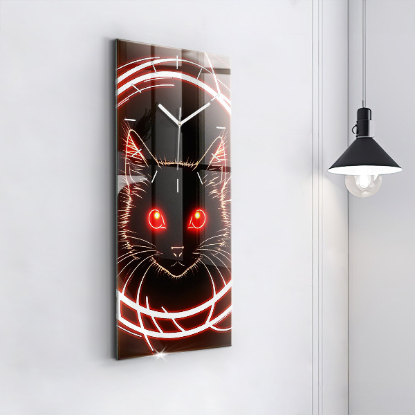 Modern vertical wall clock Cat with red eyes