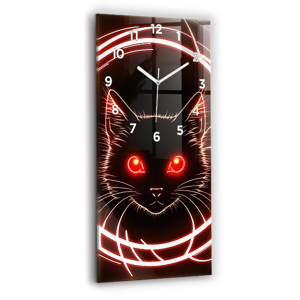 Modern vertical wall clock Cat with red eyes