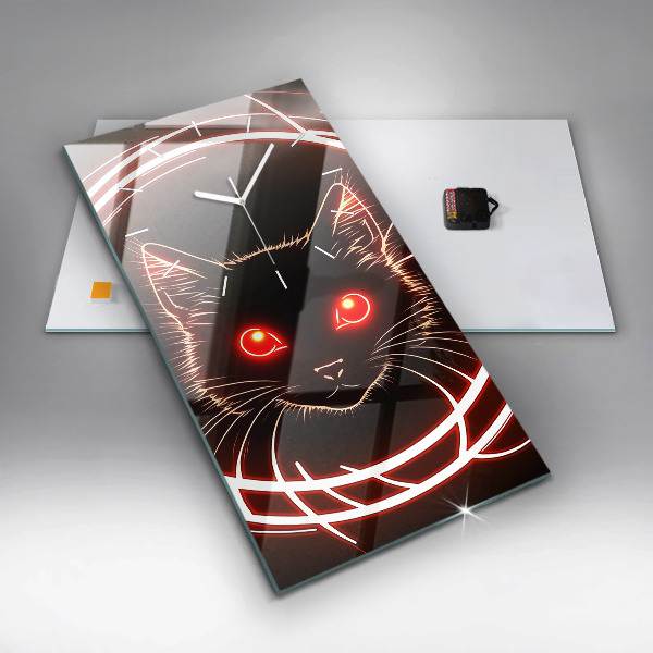 Modern vertical wall clock Cat with red eyes