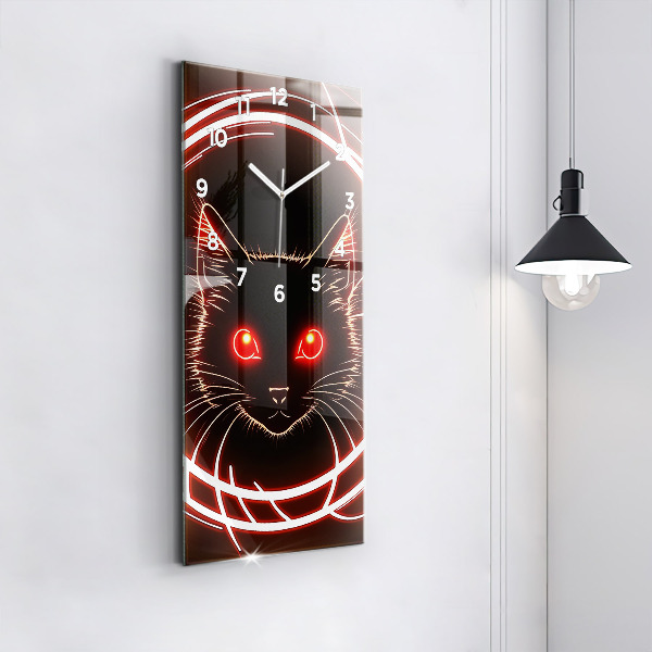 Modern vertical wall clock Cat with red eyes