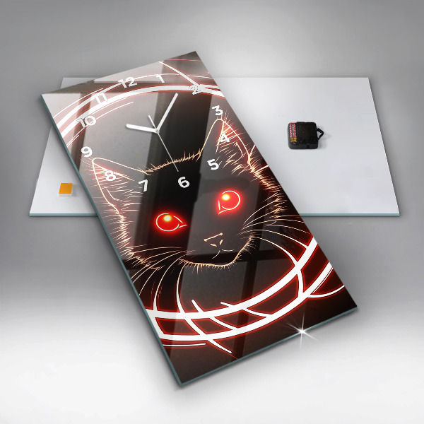 Modern vertical wall clock Cat with red eyes