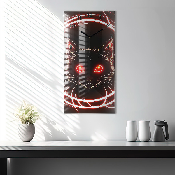 Modern vertical wall clock Cat with red eyes
