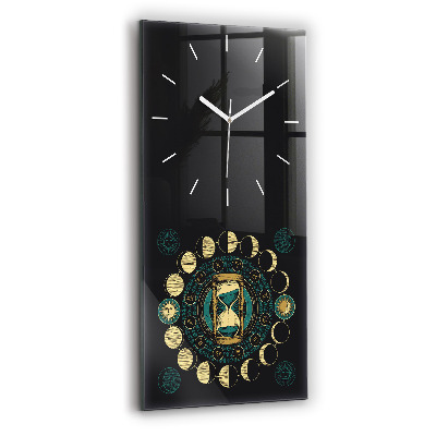 Modern vertical wall clock Moon phases and hourglass