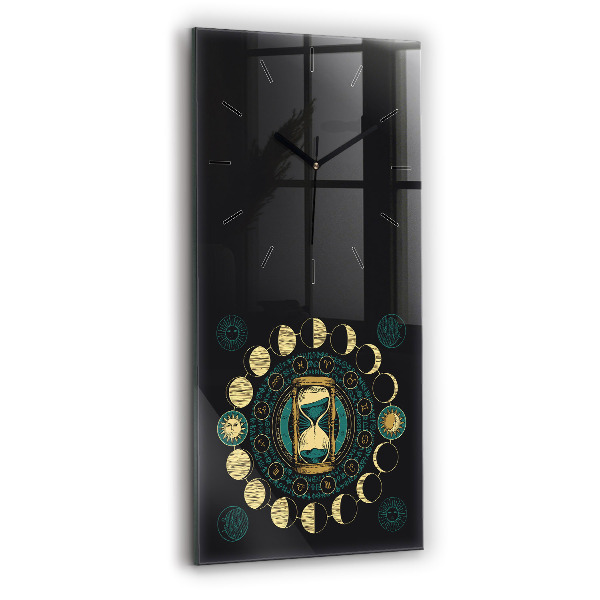 Modern vertical wall clock Moon phases and hourglass