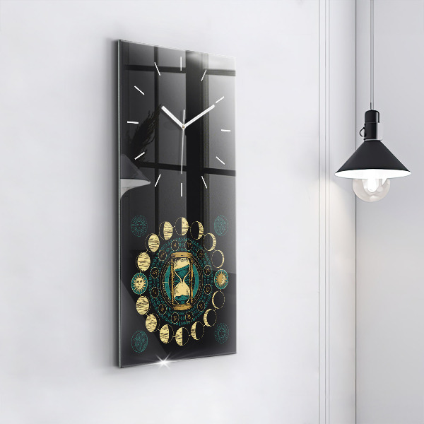 Modern vertical wall clock Moon phases and hourglass