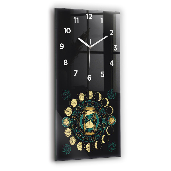 Modern vertical wall clock Moon phases and hourglass