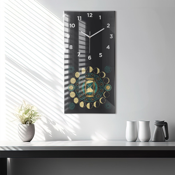 Modern vertical wall clock Moon phases and hourglass