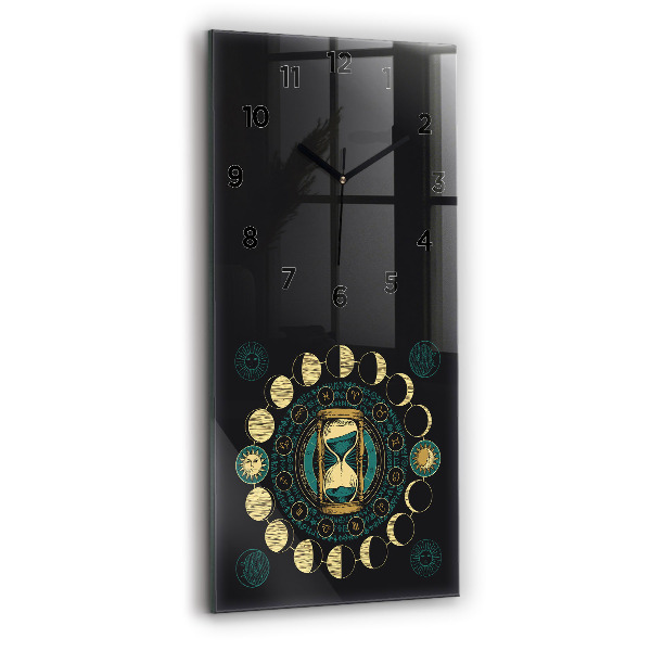 Modern vertical wall clock Moon phases and hourglass