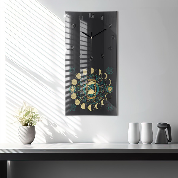 Modern vertical wall clock Moon phases and hourglass