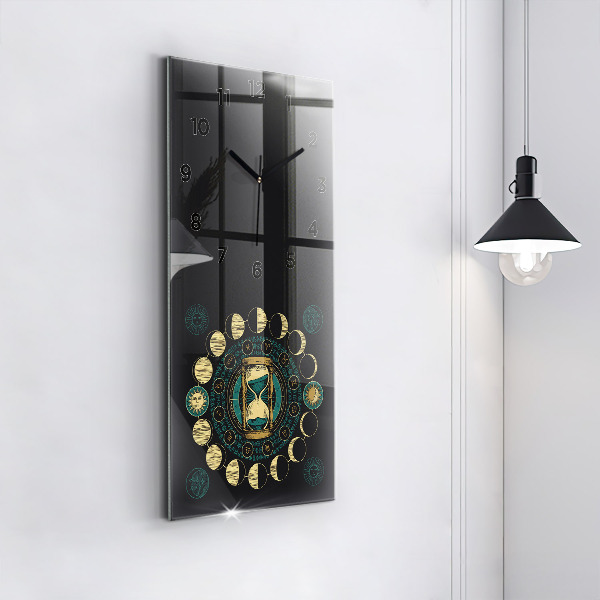 Modern vertical wall clock Moon phases and hourglass