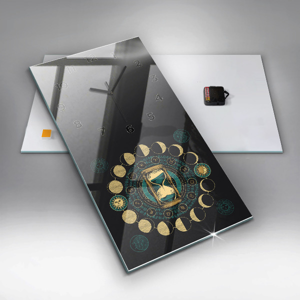 Modern vertical wall clock Moon phases and hourglass