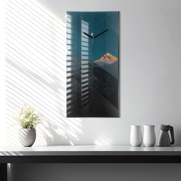 Modern vertical wall clock Sunset in the mountains