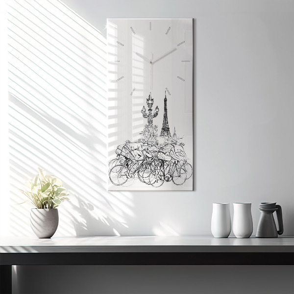 Modern vertical wall clock Cycling race drawing
