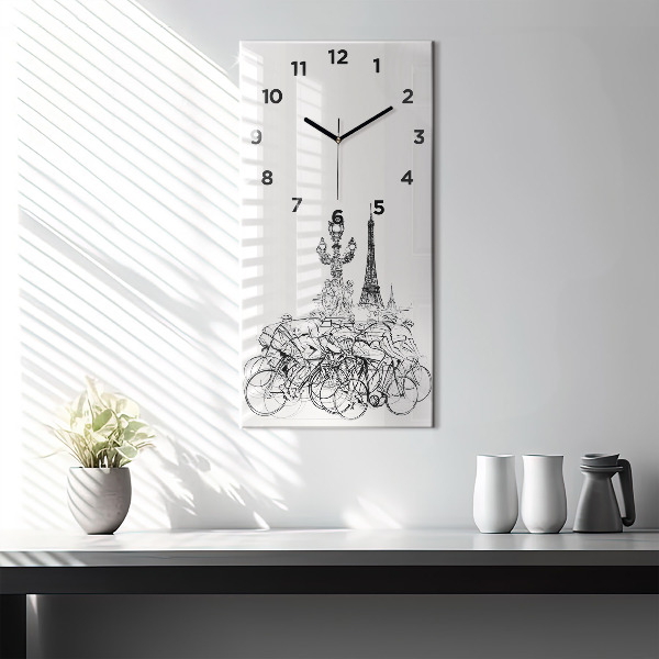 Modern vertical wall clock Cycling race drawing