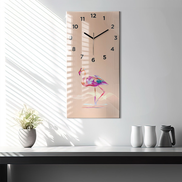 Modern vertical wall clock Flamingo illustration