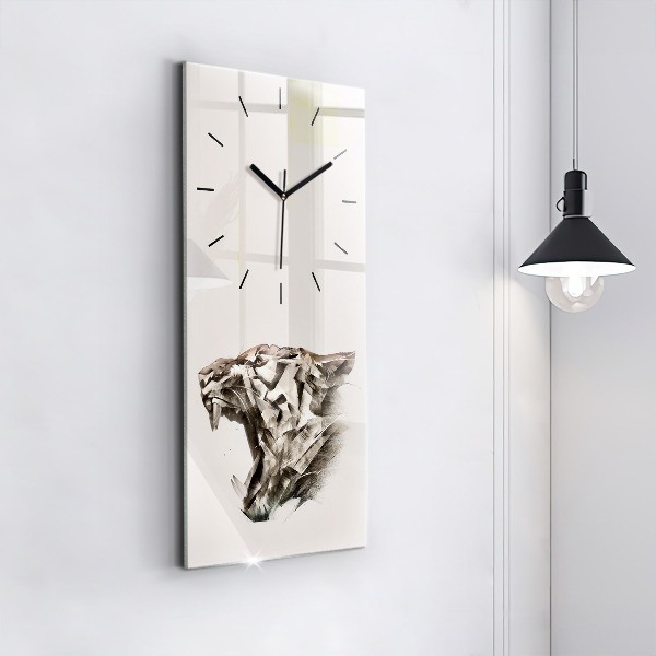 Modern vertical wall clock painted portrait of a tiger