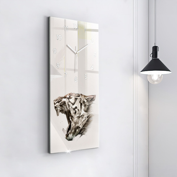 Modern vertical wall clock painted portrait of a tiger