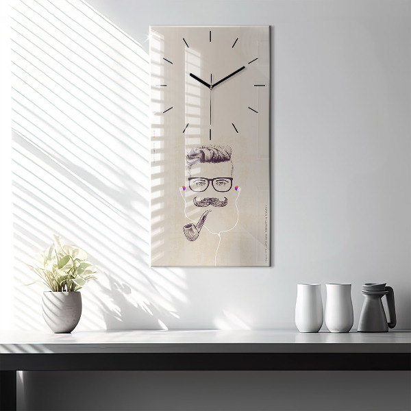 Modern vertical wall clock Man with a pipe