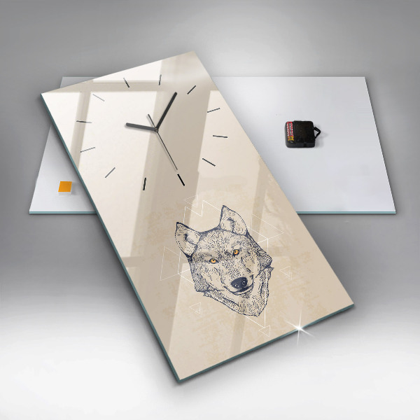 Modern vertical wall clock Wolf head
