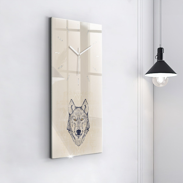 Modern vertical wall clock Wolf head