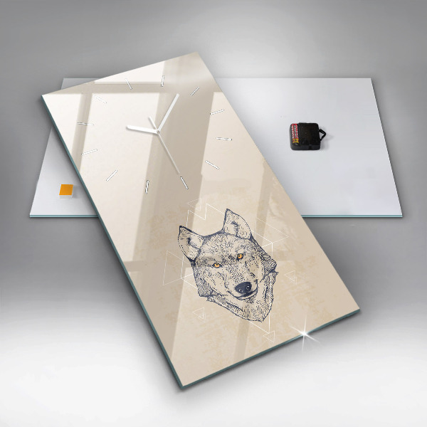 Modern vertical wall clock Wolf head