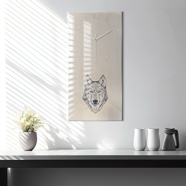 Modern vertical wall clock Wolf head