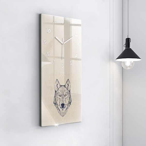 Modern vertical wall clock Wolf head