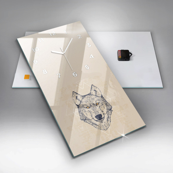 Modern vertical wall clock Wolf head
