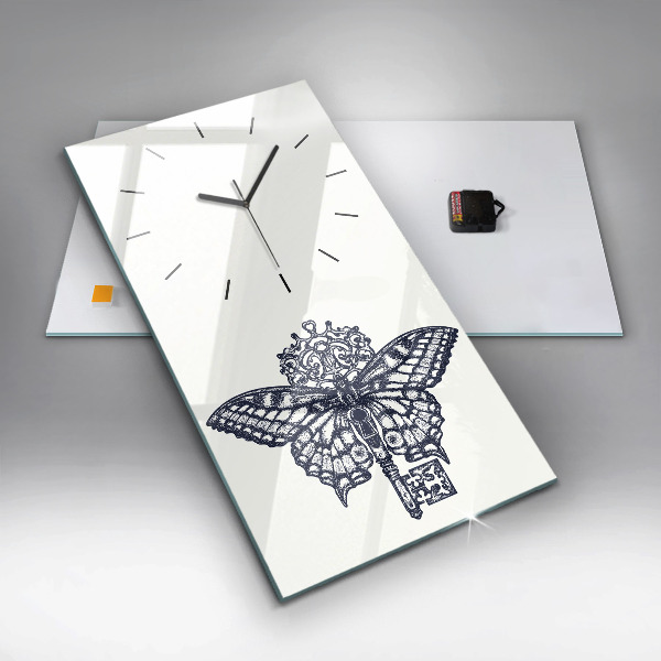 Modern vertical wall clock Butterfly and key - boho style