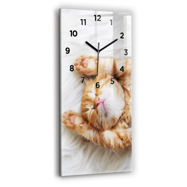 Modern vertical wall clock Sleeping little kitten