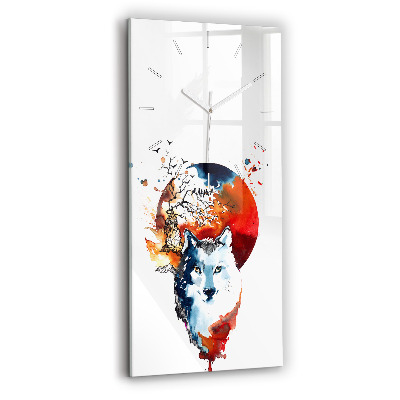 Modern vertical wall clock The Wolf and the Full Moon