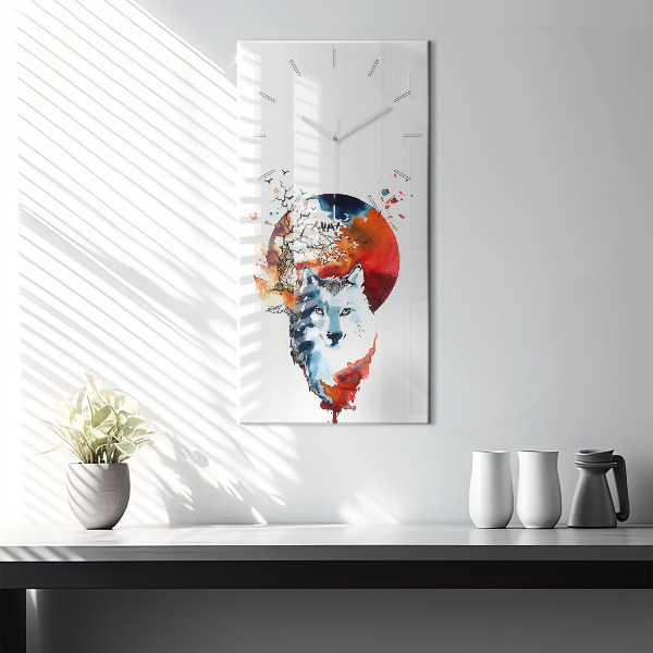 Modern vertical wall clock The Wolf and the Full Moon