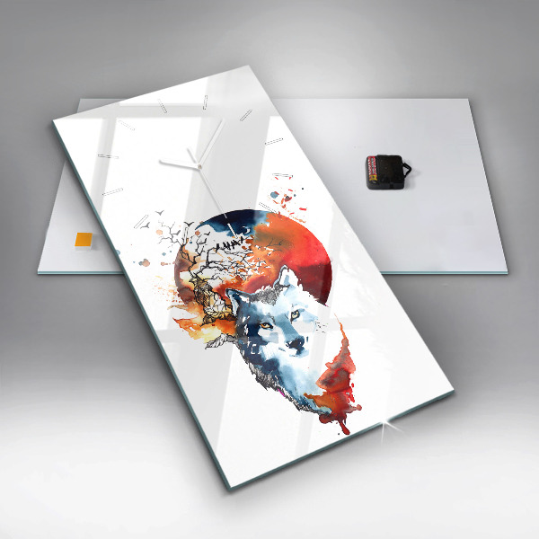 Modern vertical wall clock The Wolf and the Full Moon