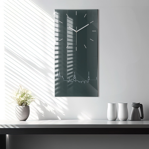 Modern vertical wall clock Line art of the city of Brno