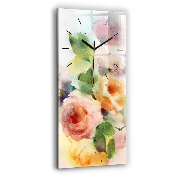 Modern vertical wall clock Roses in a Vase Watercolor