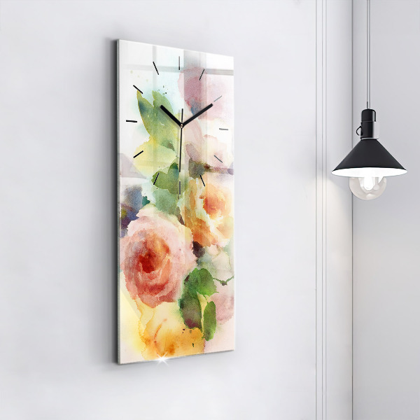 Modern vertical wall clock Roses in a Vase Watercolor