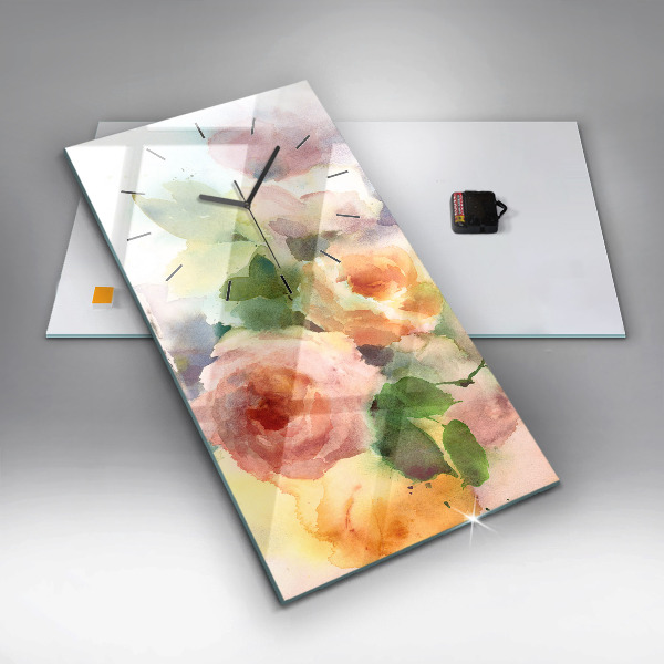 Modern vertical wall clock Roses in a Vase Watercolor